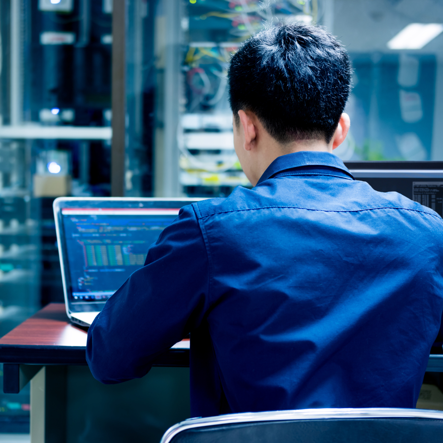 man providing server support services